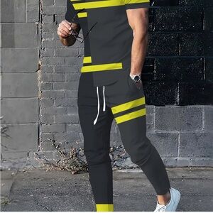 Temu Men's Short Sleeved T-Shirt Long Pants Two Piece Set